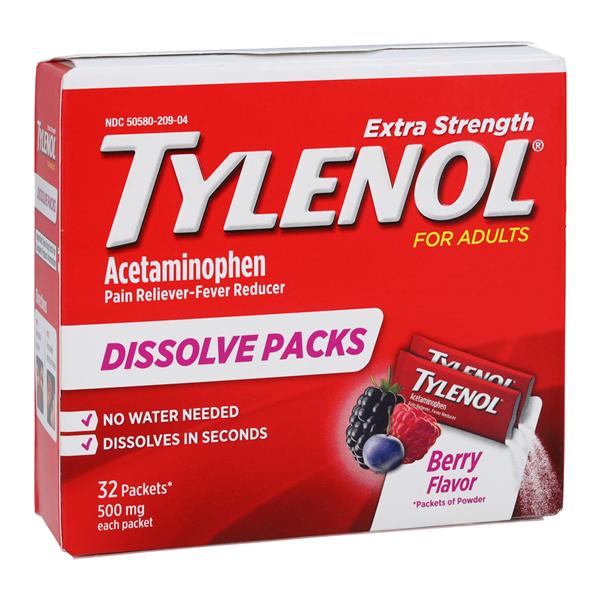 Johnson & Johnson Consumer Tylenol Extra Strength Adult Dissolveable Powder 500mg Berry Packets 32/Box, 48 BX/CA - 041532