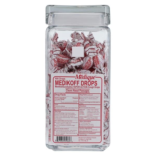 Medique Products Medikoff Cough Drops 7.6mg Cherry 600/Jar, 6 BX/CA - 05060