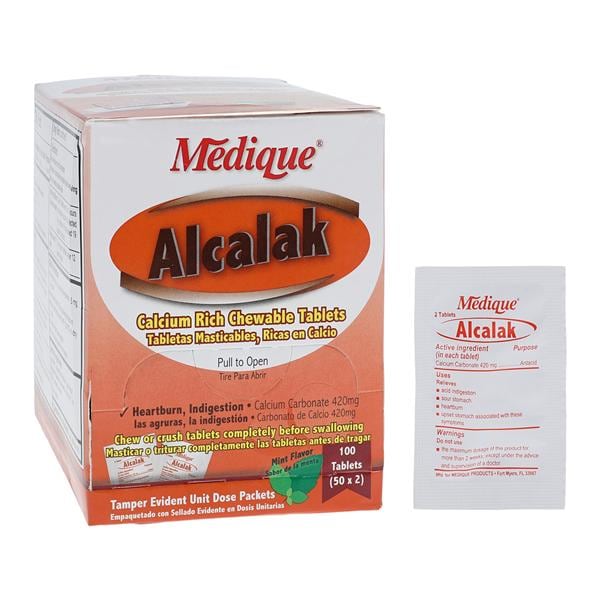 Medique Products Alcalak Antacid Tablets 420mg Spearmint 50x2/Box - 10133