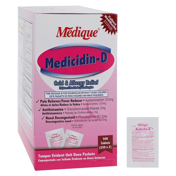 Medique Products Medicidin-D Allergy Tablets 325/2/5mg Unit Dose 250x2/Box, 12 BX/CA - 12013
