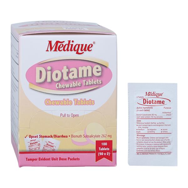 Medique Products Diotame Antacid/Antidiarrhea Tablets 262mg 50X2/Box, 24 BX/CA - 22033