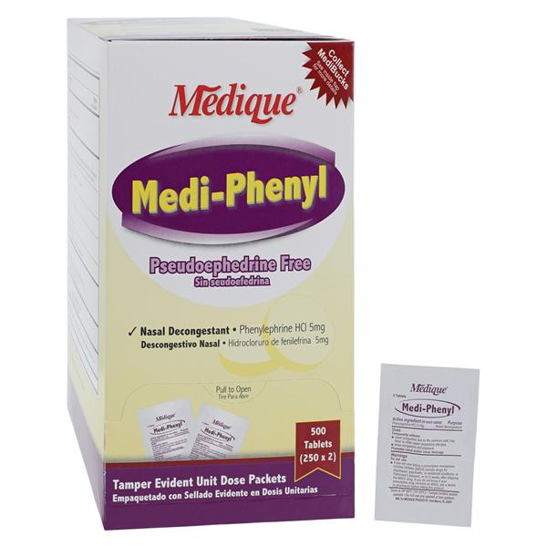 Medique Products Medi-Phenyl Sinus Decongestant Tablets 5mg Unit Dose Packet 250x2/Box - 20513