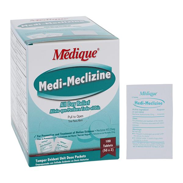 Medique Products Medi-Meclizine Anti-Nausea Tablets 25mg Unit Dose Packet 50x2/Box - 47933