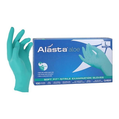 Dash Medical Gloves Inc -Alasta Aloe Nitrile Exam Gloves Large Green Non-Sterile, 10 BX/CA AA100L
