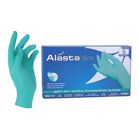 Dash Medical Gloves Inc -Alasta Aloe Nitrile Exam Gloves Small Green Non-Sterile, 10 BX/CA AA100S