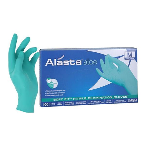 Dash Medical Gloves Inc -Alasta Aloe Nitrile Exam Gloves Medium Green Non-Sterile, 10 BX/CA AA100M
