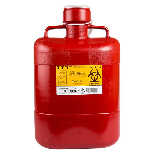 Medegen Medical Products, LLC -Sharps Container 10qt Red/Black 10x6x15" Vertical Entry Locking Cap Polypropylene Large Non-Stackable Non-Sterile Each, 12 EA/CA MAI 180