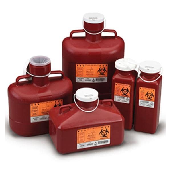 Medegen Medical Products, LLC -Sharps Container 4.7qt Red/Black 10-1/4x6x7-3/4" Vertical Entry Locking Cap Polypropylene Rectangular Non-Stackable Non-Sterile Each MAI 184R