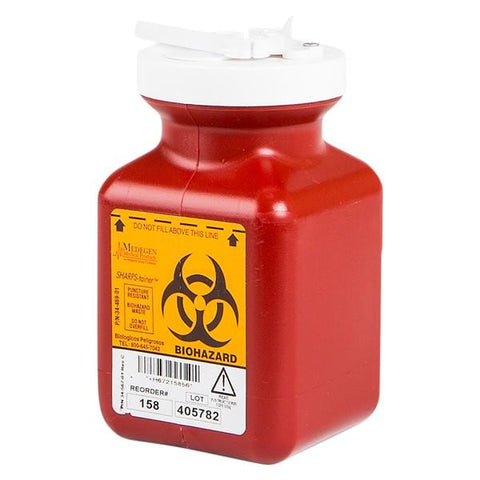 Medegen Medical Products, LLC -Sharps Container 0.7qt Red/Black 3-1/2x3-1/2x5" Vertical Entry Polypropylene Short Non-Stackable Non-Sterile Each, 40 EA/CA MAI 158