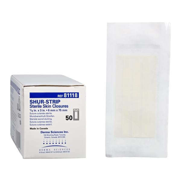 Gentell, Inc. Shur-Strip Wound Closure Strip Non-Woven Polyamide 1/4x3" White 50/Bx, 4 BX/CA - DKC81118