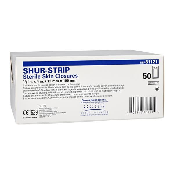 Gentell, Inc. Shur-Strip Wound Closure Strip Non-Woven Polyamide 1/2x4" White 50/Bx, 4 BX/CA - DKC81121