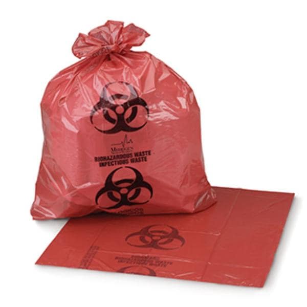 Medegen Medical Products, LLC -Biohazard Bag 1-1/4mil 16x24" Red/Black Flat Seal LLDPE Symbol Non-Sterile Coreless Roll 20/Rl, 10 RL/CA MAI RD650