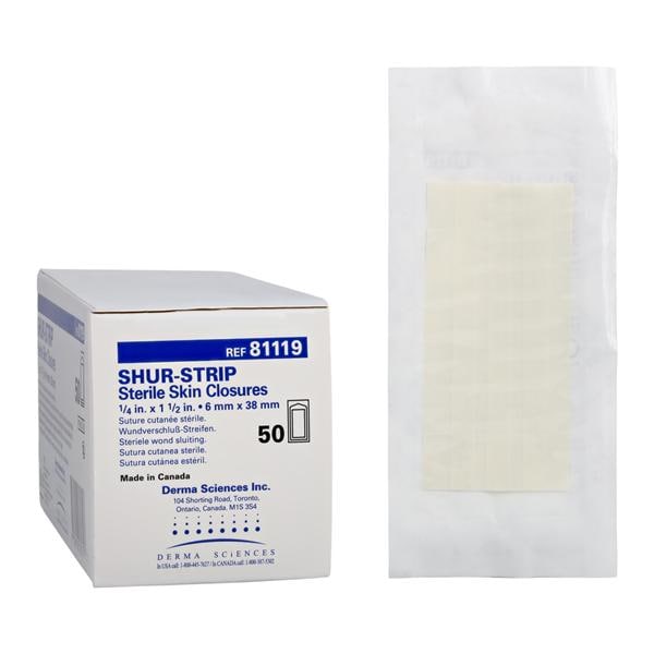 Gentell, Inc. Shur-Strip Wound Closure Strip Non-Woven Polyamide 1/4x1-1/2" White 50/Bx, 4 BX/CA - DKC81119
