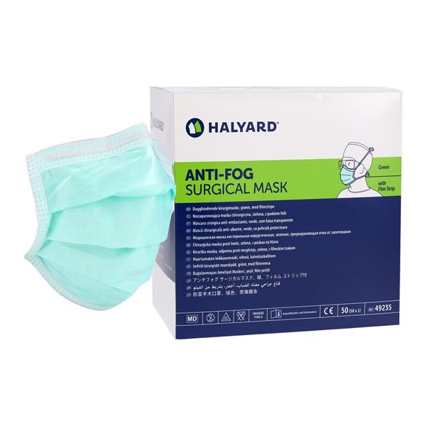 O & M Halyard  Tie On Mask Not Rated Anti-Fog Green 50/Bx, 6 BX/CA - 49235