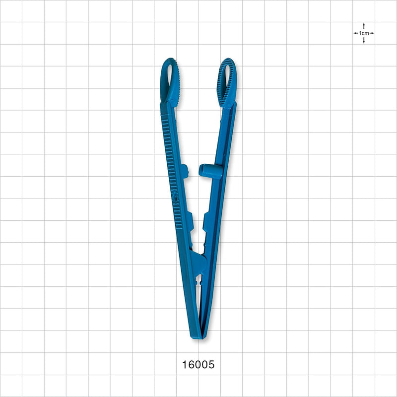 Single-Use Tweezer Forceps, Flat Round Tips, Dark Blue - 5 inch (127 mm) - 16005