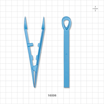 Single-Use Tweezer Forceps, Flat Round Tips, Light Blue - 5 inch (127 mm) - 16006