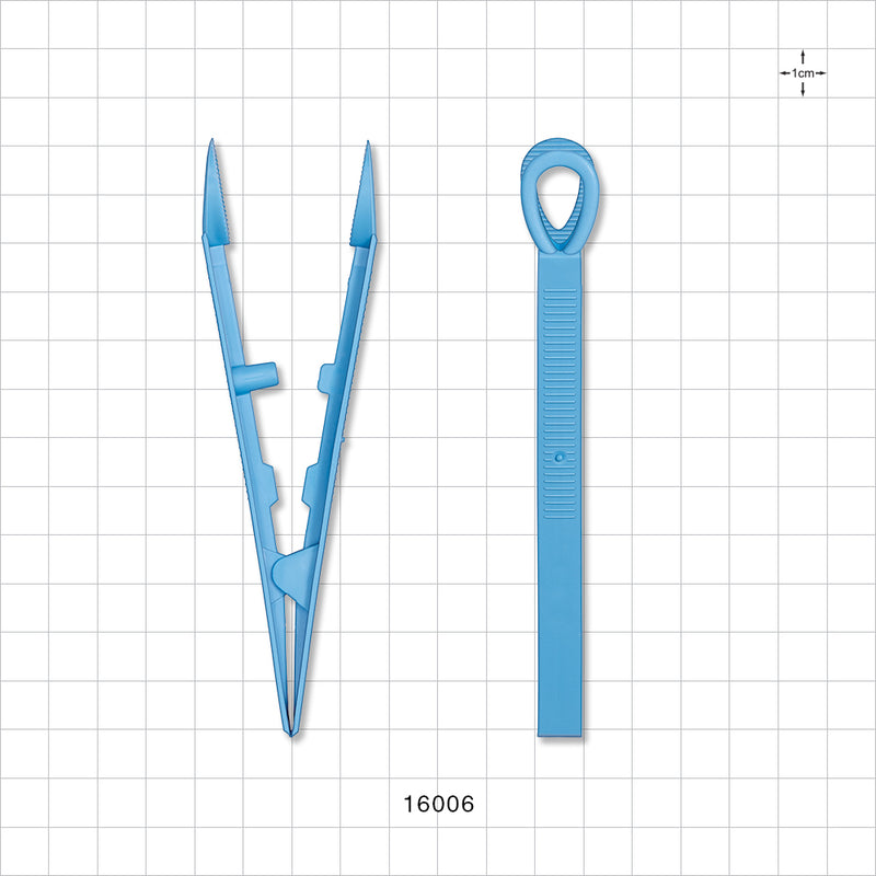 Single-Use Tweezer Forceps, Flat Round Tips, Light Blue - 5 inch (127 mm) - 16006