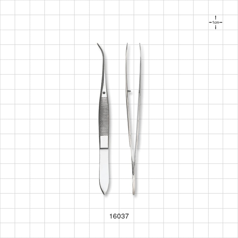 Single-Use Tweezer Dressing Forceps, Serrated Extra Fine Tips, Curved, Mirror Finish - 4 inch (102 mm) - 16037