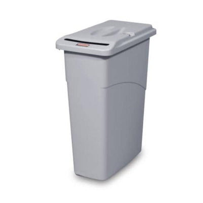 Newell Brands Dist. LLC Can Trash Slim Jim Plastic 20x11x31" Narrow 23gal Paper Slot Lid Light Gray 4/Case - FG9W1500LGRAY