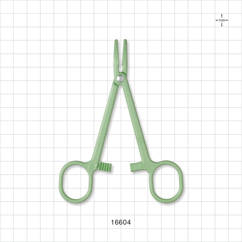 Single-Use Locking Forceps, Curved, Green - 5 inch (127 mm) - 16604