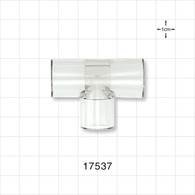T Connector - 11/16 inch ID (0.687 inch, 17.45 mm); 1/2 inch Thru Hole (0.5 inch, 12.7 mm); 9/16 inch ID (0.563 inch, 14.3 mm); 3/8 inch Thru Hole (0.375 inch, 9.53 mm) - 17537