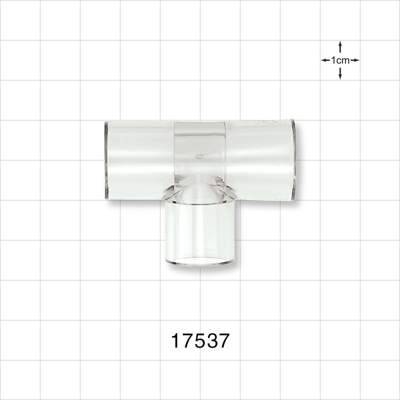 T Connector - 11/16 inch ID (0.687 inch, 17.45 mm); 1/2 inch Thru Hole (0.5 inch, 12.7 mm); 9/16 inch ID (0.563 inch, 14.3 mm); 3/8 inch Thru Hole (0.375 inch, 9.53 mm) - 17537