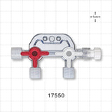 2-Gang Stopcock Manifold, 3 Female Luer Locks, Male Luer with Spin Lock, Non-Vented Caps - 29 psi - 17550