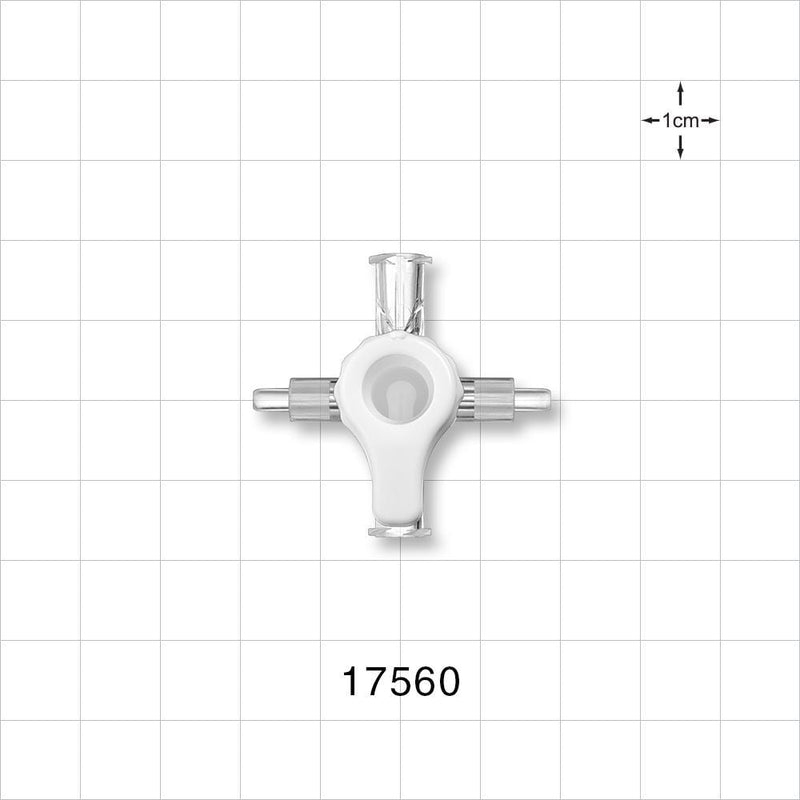 RondelO™ 2-Way Stopcock Manifold with 2 Female Luer Locks, Tubing Ports - Fits 0.118 ID x 0.161 inch OD Tubing (3 mm x 4.1 mm); 29 PSI - 17560