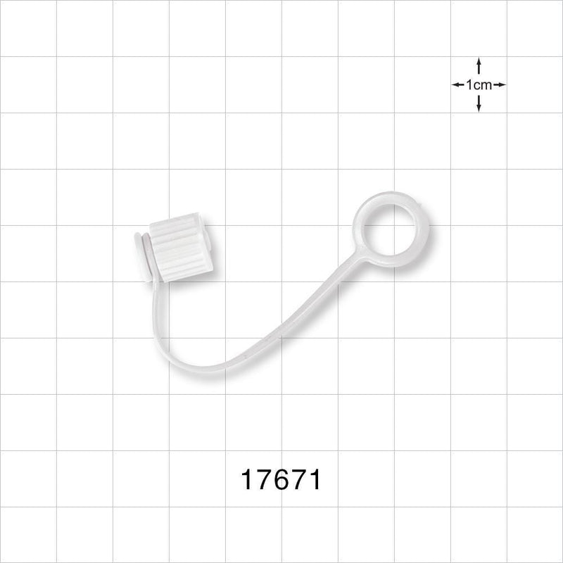 Male Luer Cap, Non-Vented w/Strap, White - 0.332 inch ID Application Loop (8.43 mm) - 17671
