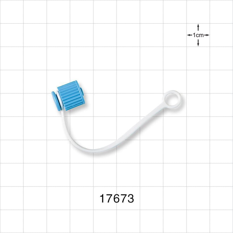 Male Luer Cap, Non-Vented w/Strap, Blue - 0.205 inch ID Application Loop (5.2 mm) - 17673