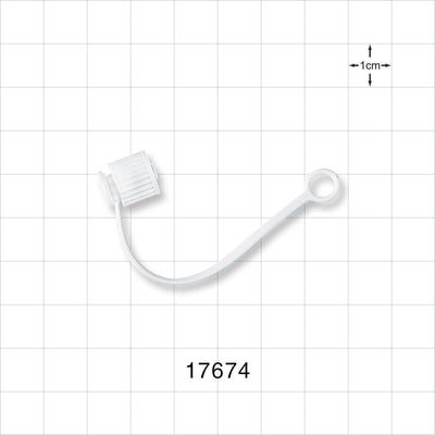Male Luer Cap, Non-Vented w/Strap, White - 0.205 inch ID Application Loop (5.2 mm) - 17674