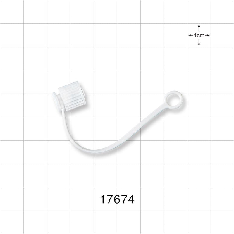 Male Luer Cap, Non-Vented w/Strap, White - 0.205 inch ID Application Loop (5.2 mm) - 17674
