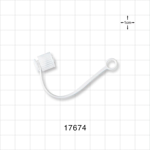 Male Luer Cap, Non-Vented w/Strap, White - 0.205 inch ID Application Loop (5.2 mm) - 17674