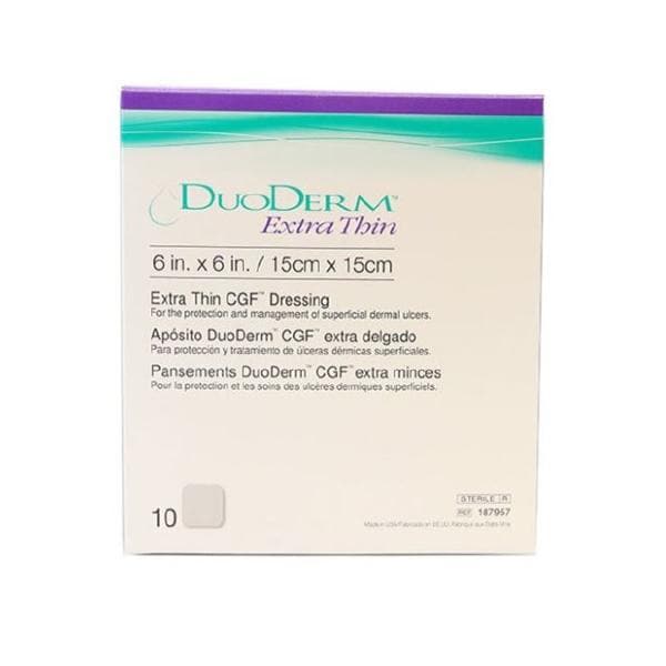 Convatec US DuoDerm Hydrocolloid Dressing 6x6" Sterile Sqr XThn PU Flm Adhs Adhr Flsh Abs LF  - 187957