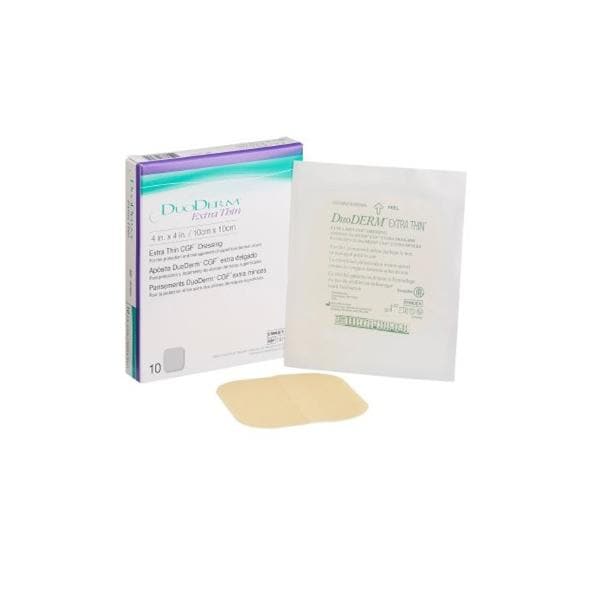 Convatec US DuoDerm Hydrocolloid Dressing 4x4" Sterile Square Extra Thin PU Flm Flsh Abs LF  - 187955
