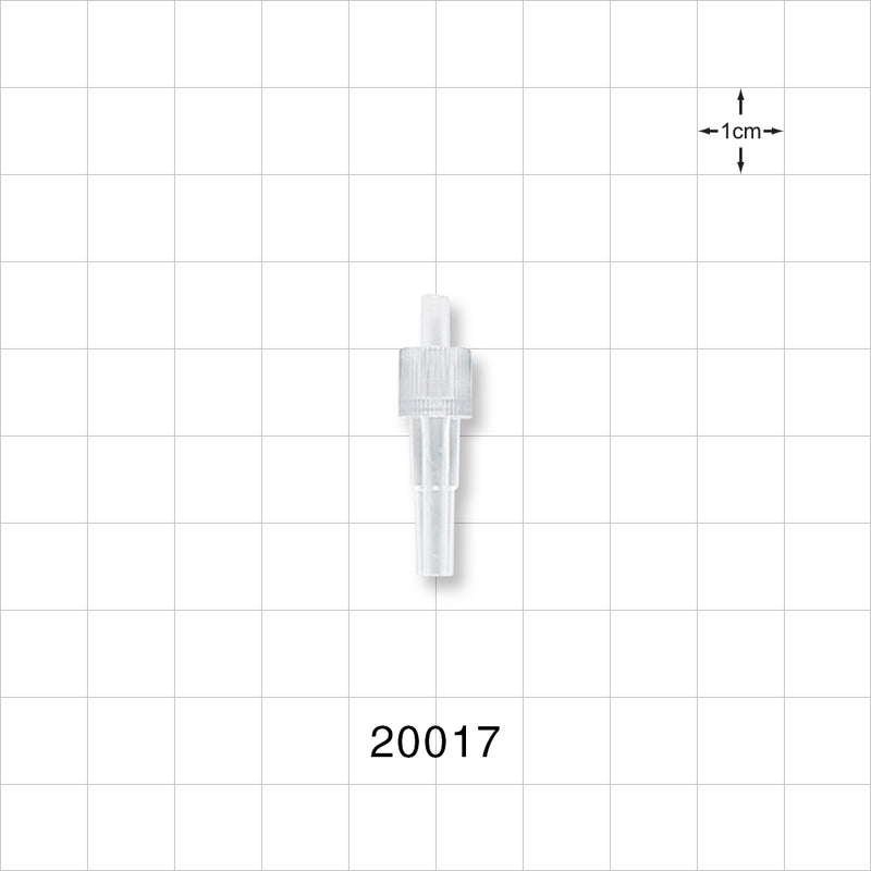 Male Luer Slip, Tubing Port, Clear - 0.125 inch - 0.129 inch OD (3.18 mm - 3.28 mm) - 20017