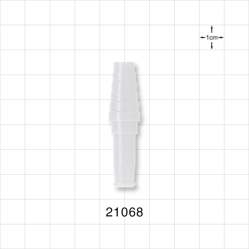 Straight Connector, Tubing Port, Stepped, Natural - Fits 0.351 inch - 0.522 inch (8.9 mm - 13.2 mm) x 0.363 inch ID Tubing (9.2 mm) - 21068