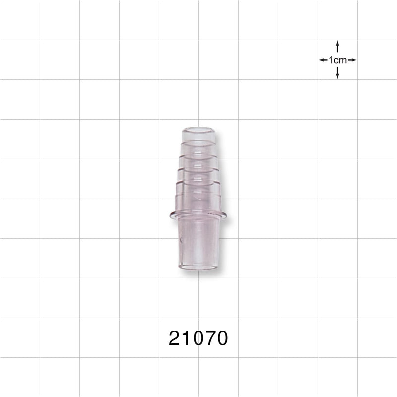 Straight Connector, Reducer, Tubing Port, Stepped, Natural - 0.32 inch ID/0.38 inch OD x 0.33 inch - 0.47 inch OD (8.13 mm/9.65 mm x 8.38 mm - 11.94 mm) - 21070