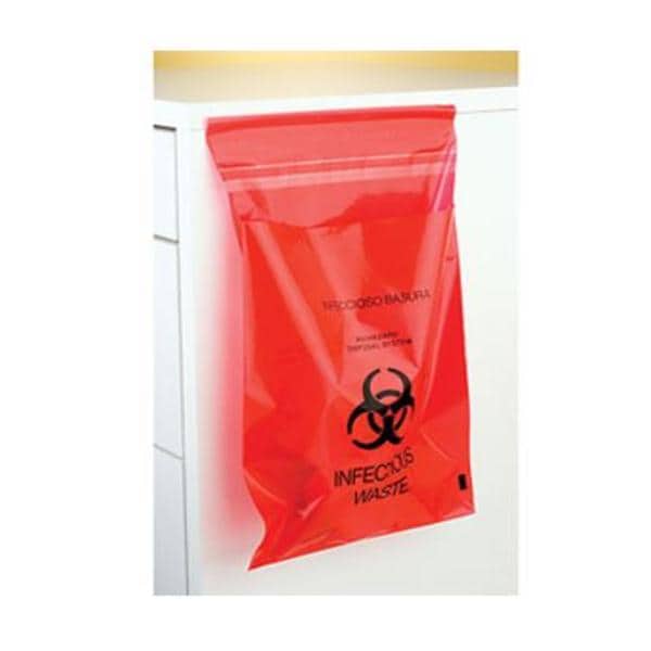 Plasdent Corp. -Biohazard Bag 2mil 6x6" Red Adhesive Strip Closure Plastic Symbol Non-Sterile 200/Box PS850S
