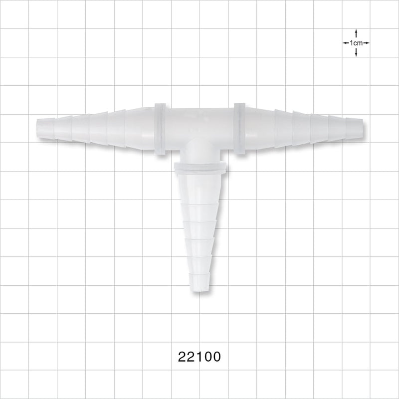 T Connector, Reducer, Barbed, Natural - 0.276 inch - 0.512 inch OD (7 mm - 13 mm) - 22100