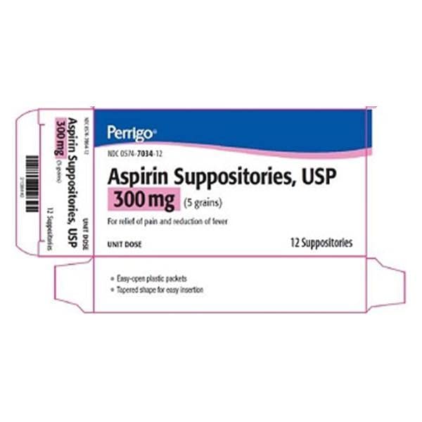 Perrigo Pharmaceuticals Aspirin NSAID Suppository 300mg 12/Package - 00574703412