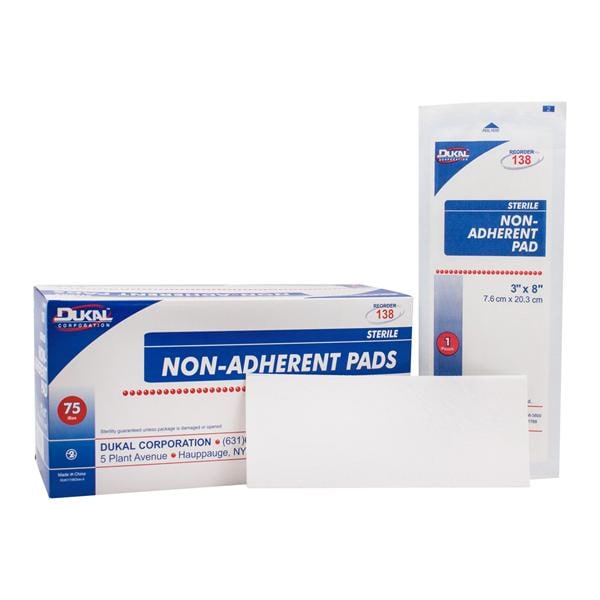 Dukal LLC Rayon/Polyester Pad 3x8" Sterile Non-Adherent White Absorbent LF, 8 BX/CA - 138