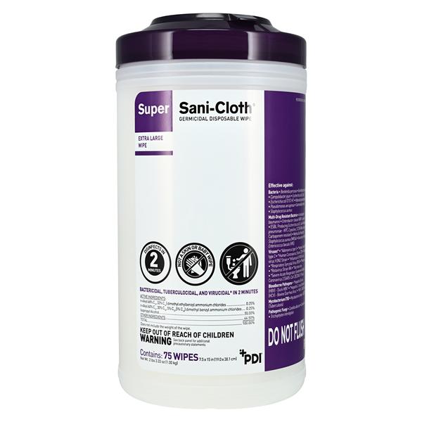 PDI Professional Disposables Super Sani-Cloth Germicidal Wipes X-Large 75/Cn, 6 CN/CA - P86984