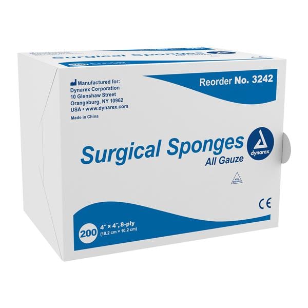 Dynarex Corporation 100% Cotton Gauze Sponge 4x4" 8 Ply Non-Sterile LF, 20 BG/CA - 3242