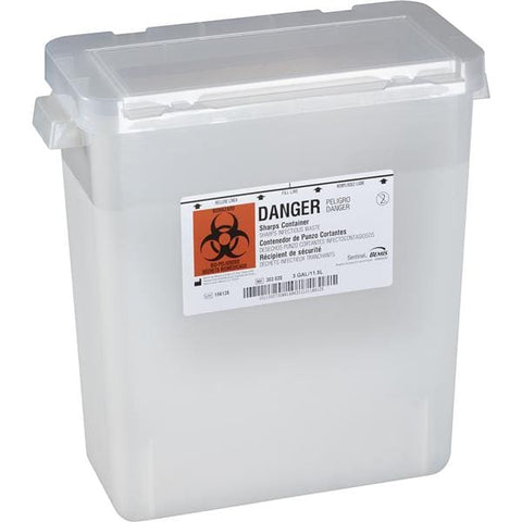 Bemis Healthcare, Inc -Sentinel Sharps Container 3gal Translucent Beige 13-7/8x6-7/8x15" Rotating Cylinder Top Plastic Molded-In Handles Autoclavable 12/Case 333 020