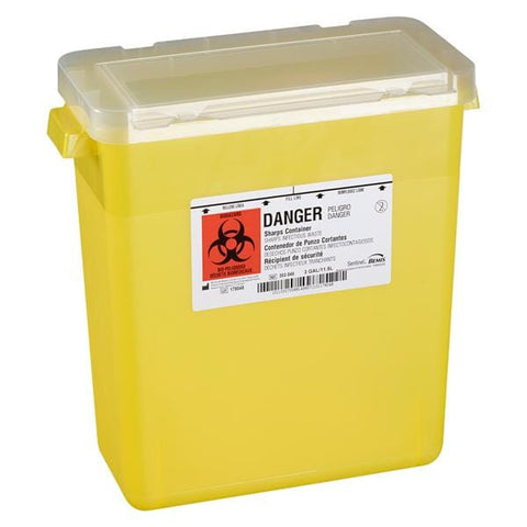 Bemis Healthcare, Inc -Sentinel Sharps Container 3gal Translucent Yellow 13-7/8x6-7/8x13-1/2" Plastic Molded-In Handles Autoclavable Horizontal Drop 12/Case 303 040