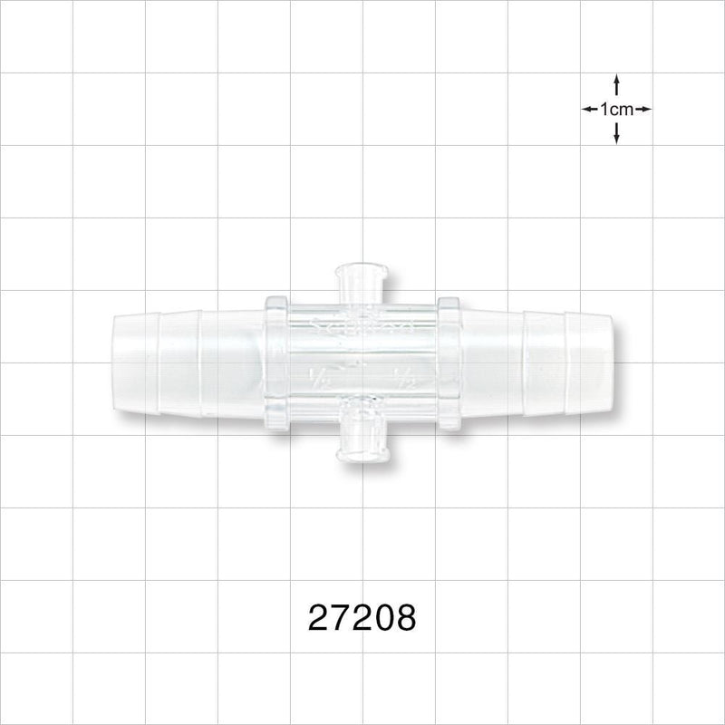 Straight Connector, Barbed, Female Luer Lock Side Port, Natural - Fits 1/2 inch ID Tubing (0.5 inch; 12.7 mm) - 27208