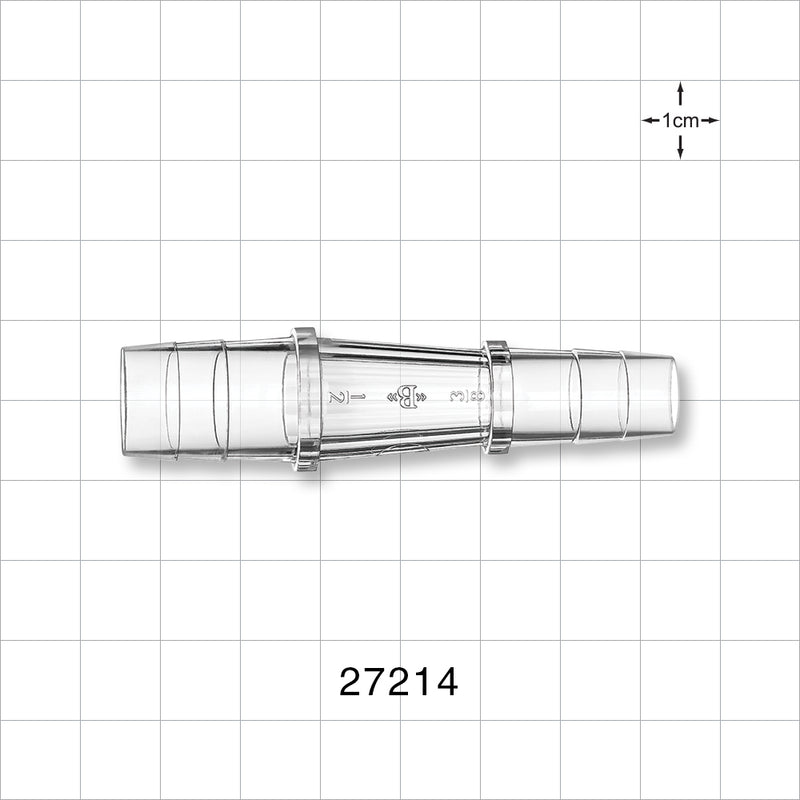 Straight Connector, Reducer, Barbed, Natural - Fits 1/2 inch x 3/8 inch ID tubing (0.5 inch x 0.375 inch, 12.7 mm x 9.53 mm) - 27214