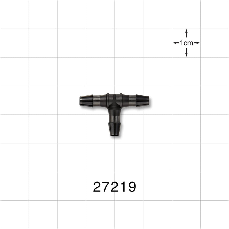 T Connector, Barbed, Black - Fits 1/8 inch ID Tubing (0.125 inch, 3.18 mm) - 27219