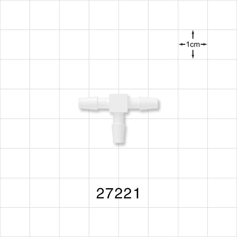 T Connector, Barbed, White - Fits 1/8 inch ID Tubing (0.125 inch, 3.18 mm) - 27221